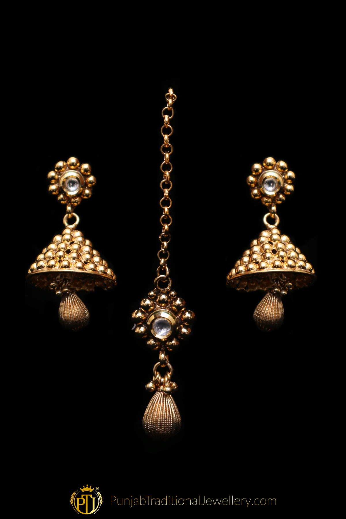 Gold Plated Polki Choker Necklace Set By Punjabi Traditional Jewellery