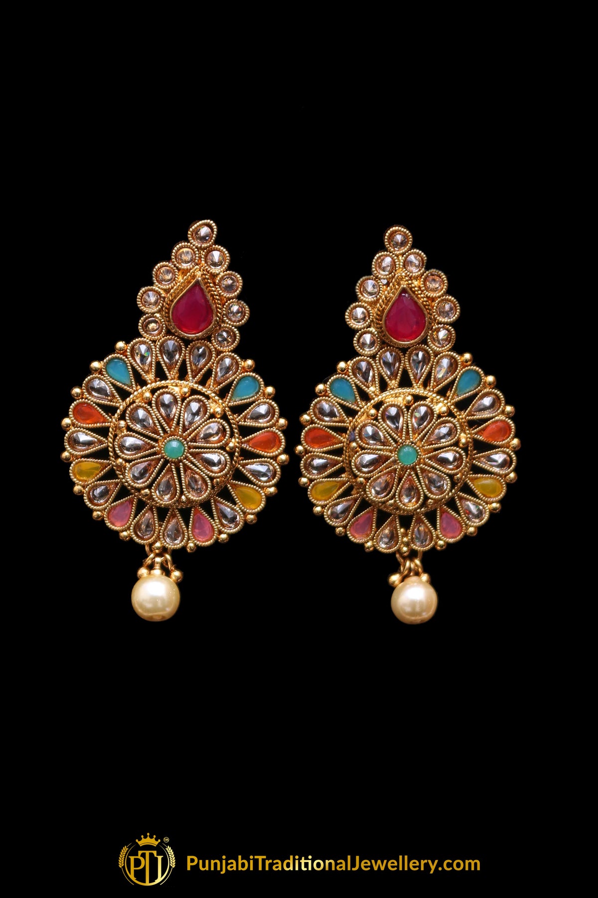 Multi Polki Necklace Set By Punjabi Traditional Jewellery