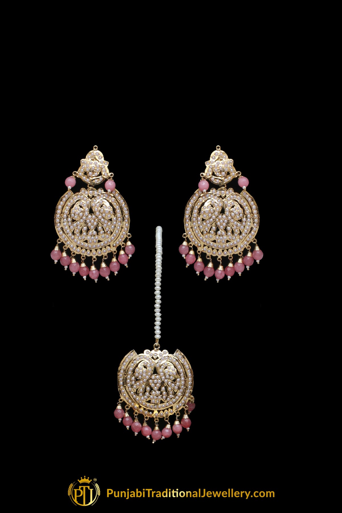 Peach Pearl Jadau Choker Necklace Set By Punjabi Traditional Jewellery