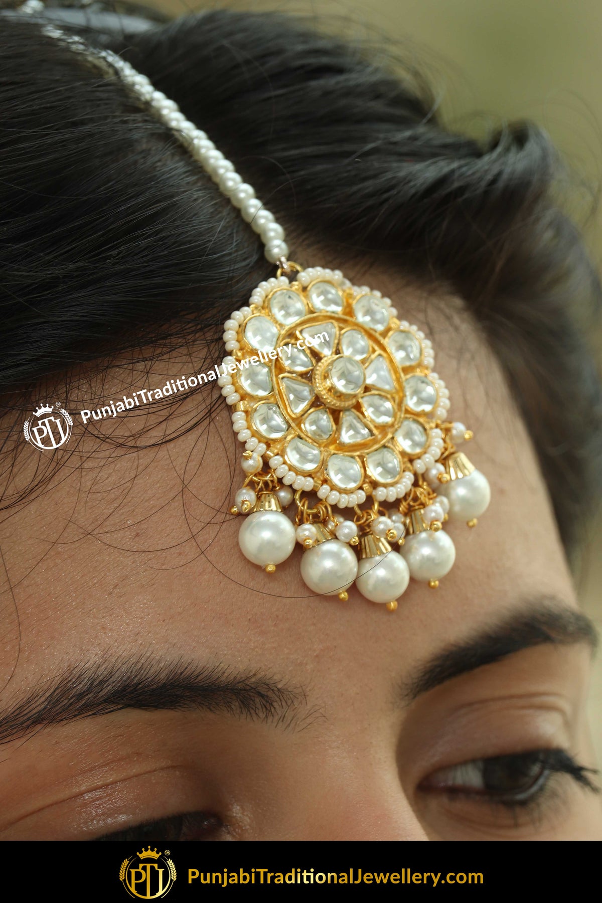 Khatira Gold Finished Pearl Kundan Stud Tikka | Punjabi Traditional Jewellery Exclusive