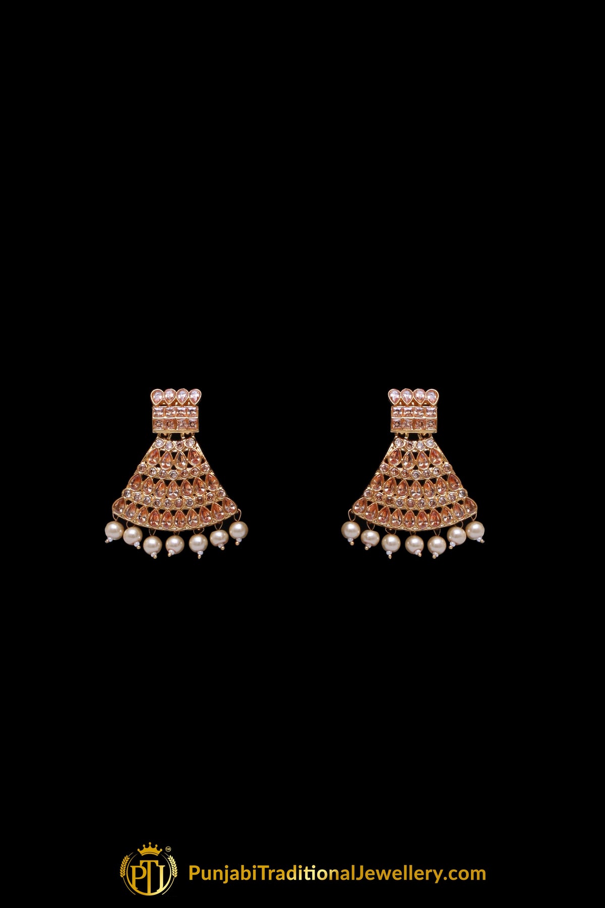 Pearl Champagne Stone Necklace Set By Punjabi Taditional Jewellery