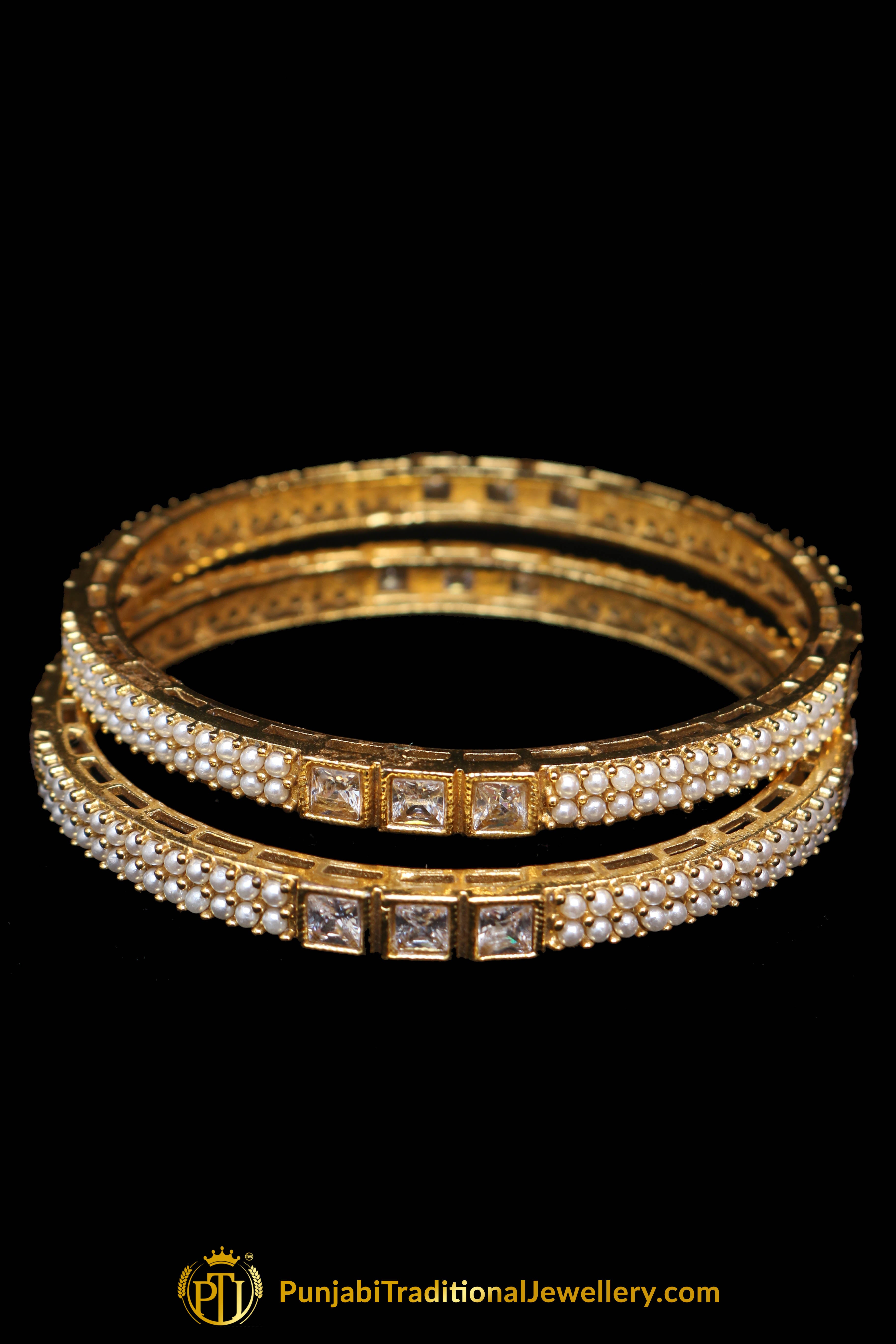 Pearl Polki Karra Bangles (Pair) By Punjabi Traditional Jewellery