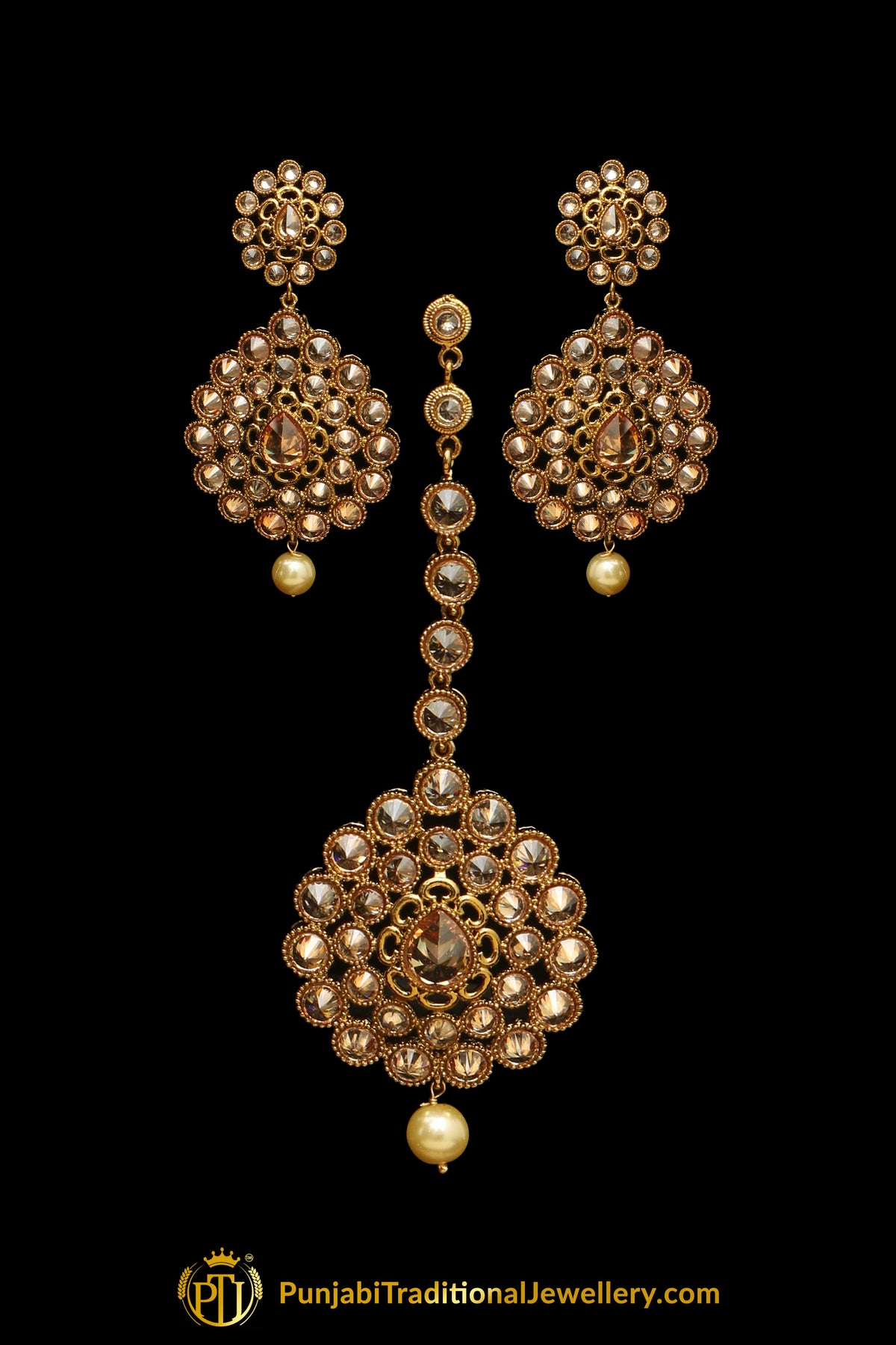 Champagne Stone Pearl Necklace Set By Punjabi Taditional Jewellery