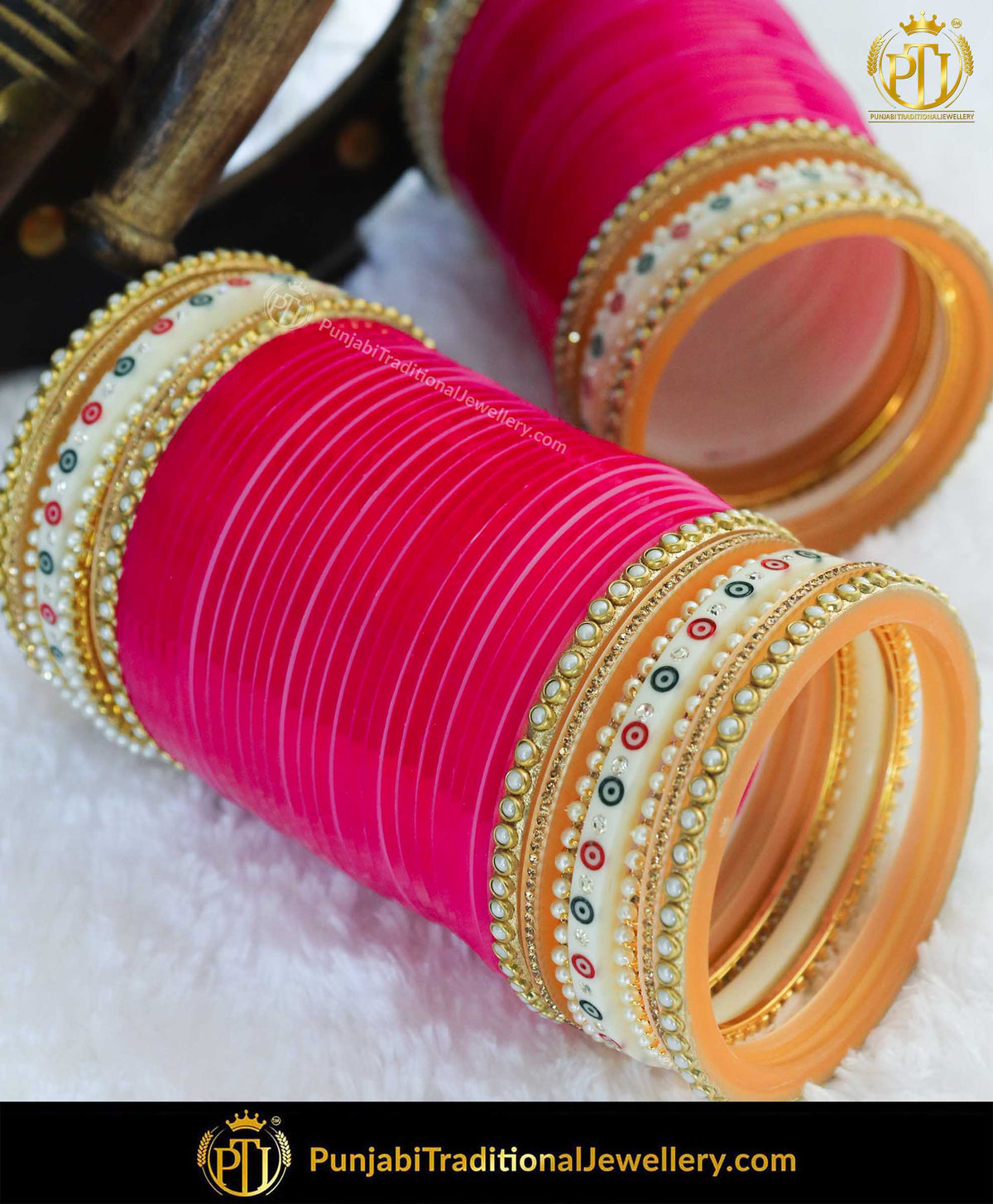 Pink Pearl Kundan Dotted Bridal Chura | Punjabi Traditional Jewellery Exclusive