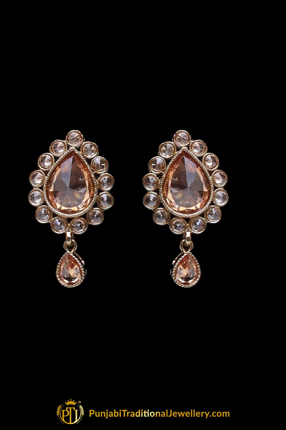 Golden Polki Necklace Set By Punjabi Traditional Jewellery