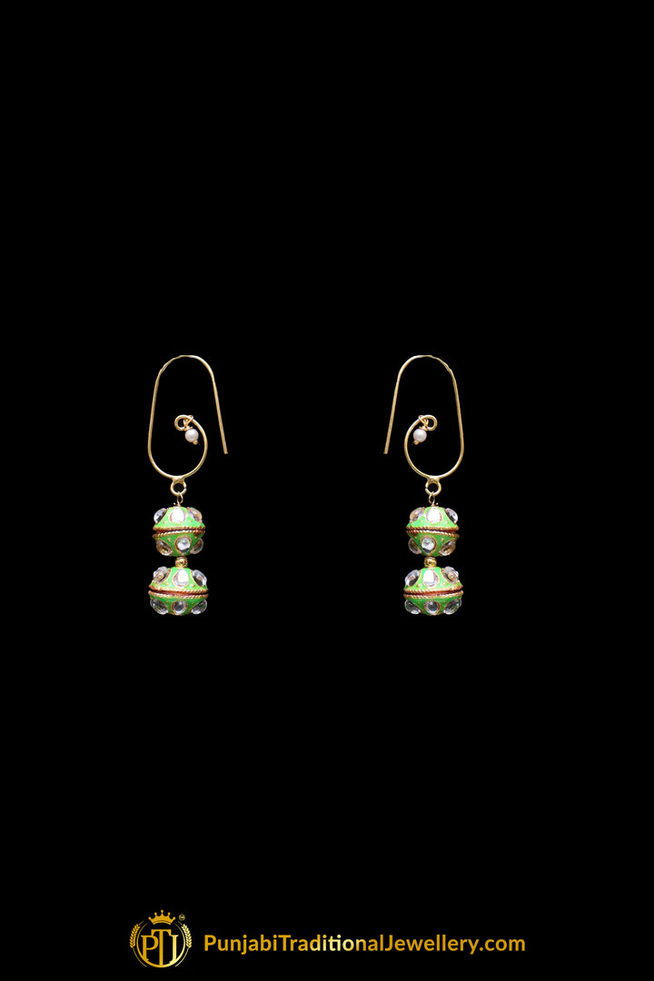 Green Red Polki Mala Necklace Set By Punjabi Traditional Jewellery