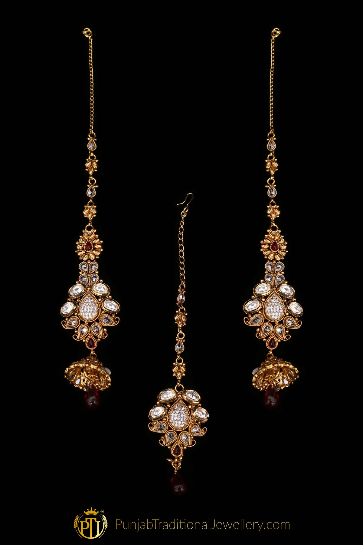 Gold Plated Polki Choker Necklace Set By Punjabi Traditional Jewellery