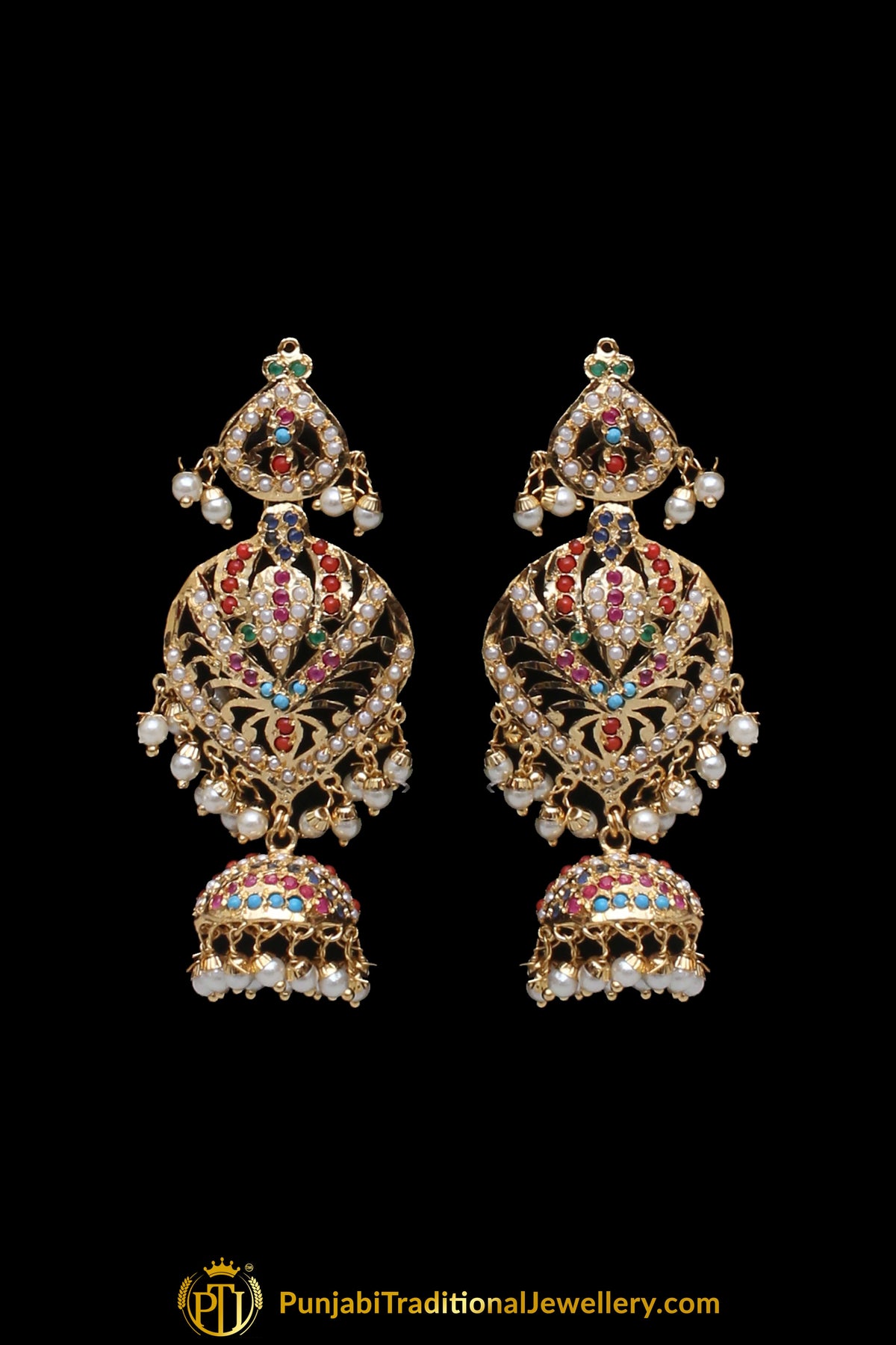 Multi Jadau Pearl Necklace Set By Punjabi Traditional Jewellery