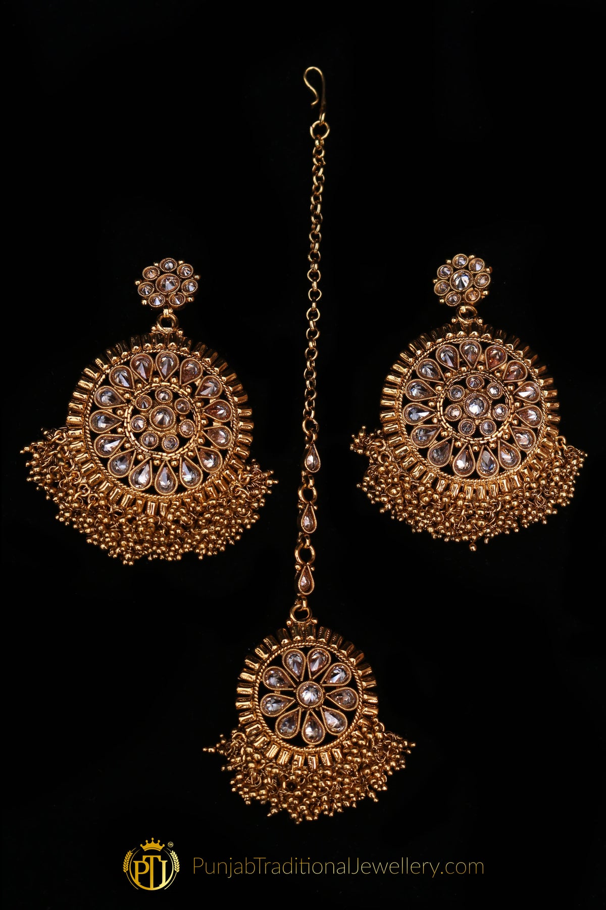 Gold Plated Polki Choker Necklace Set By Punjabi Traditional Jewellery