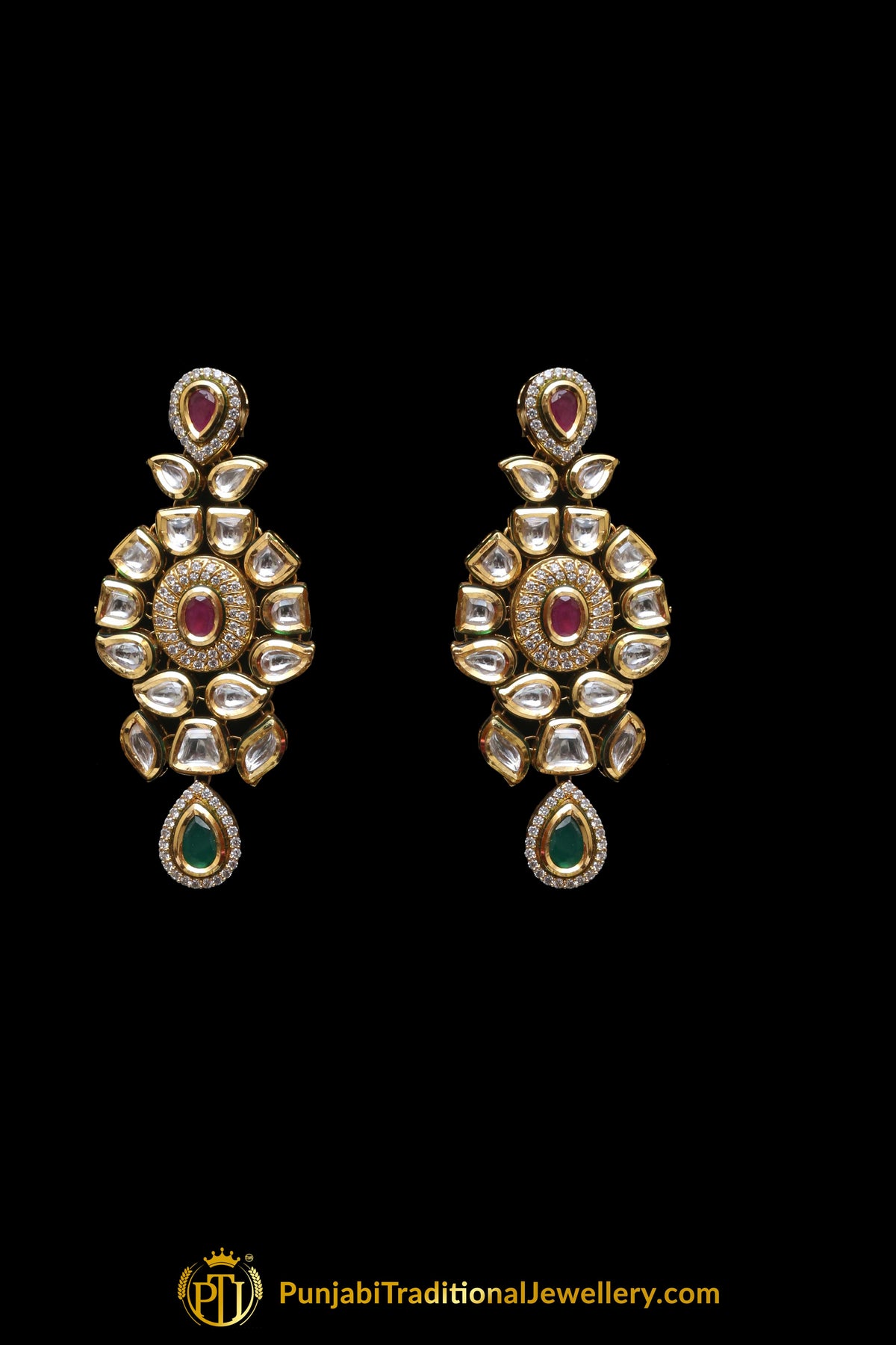 Rubby Panna Kundan Necklace Set By Punjabi Traditional Jewellery