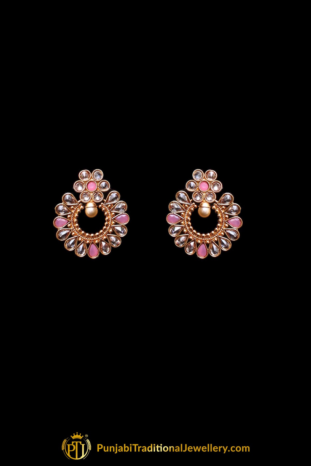Pink Pearl Polki Antique Gold Necklace Set By Punjabi Taditional Jewellery