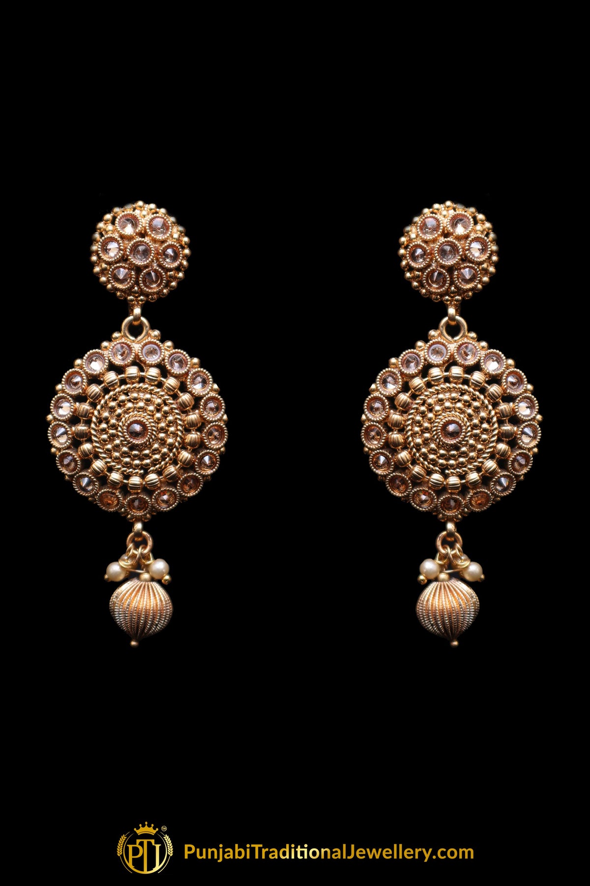 Polki Antique Gold Pearl Necklace Set By Punjabi Traditional Jewellery