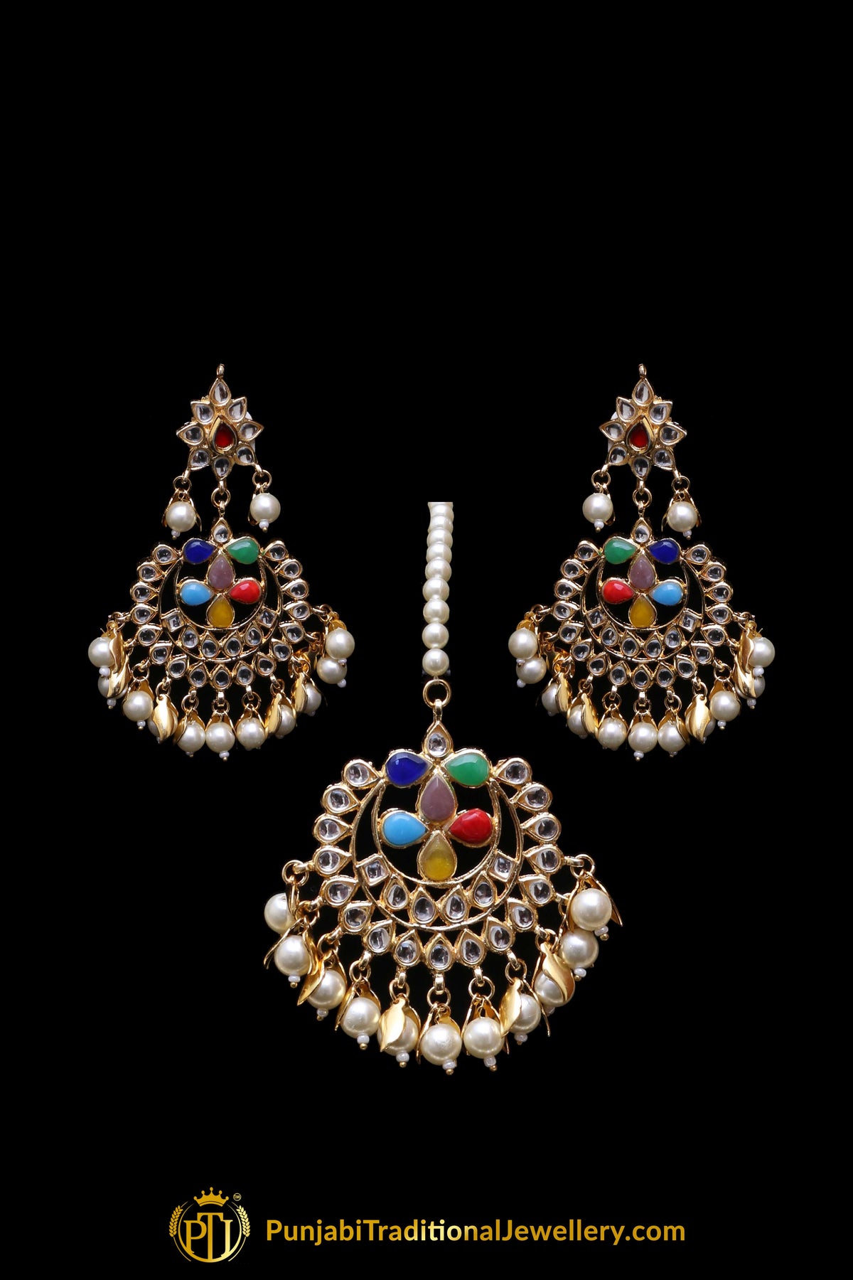 Multi Pearl Kundan Necklace Set Punjabi Traditional Jewellery