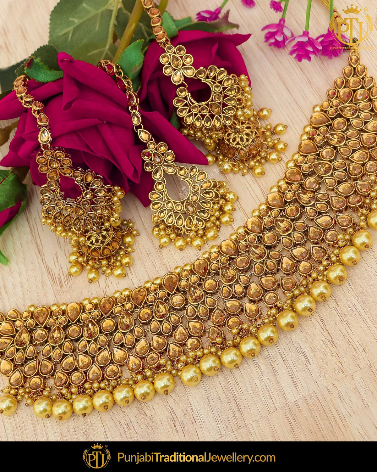 Antique Gold Finished Kundan Necklace Set | Punjabi Traditional Jewellery Exclusive