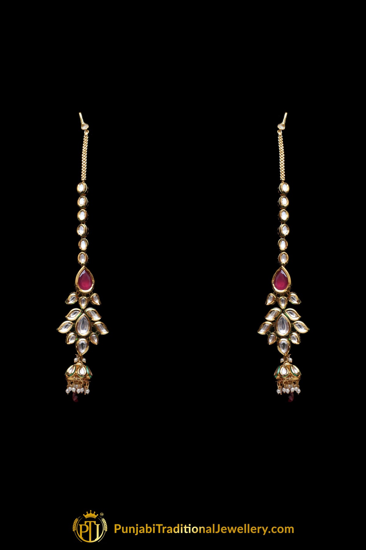Kundan Necklace Set With Sahare Earrings Red Color By Punjabi Traditional Jewellery