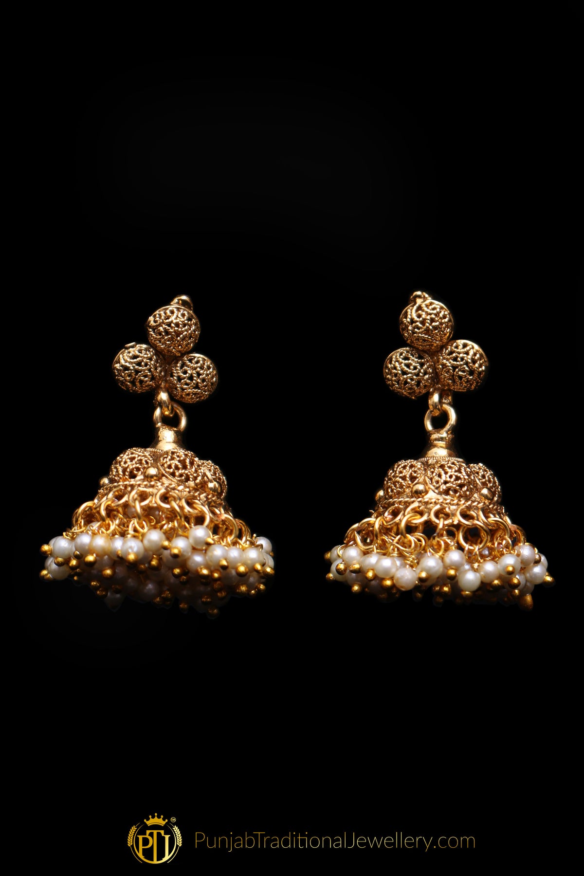 White Pearl Antique Gold Necklace Set By Punjabi Traditional Jewellery