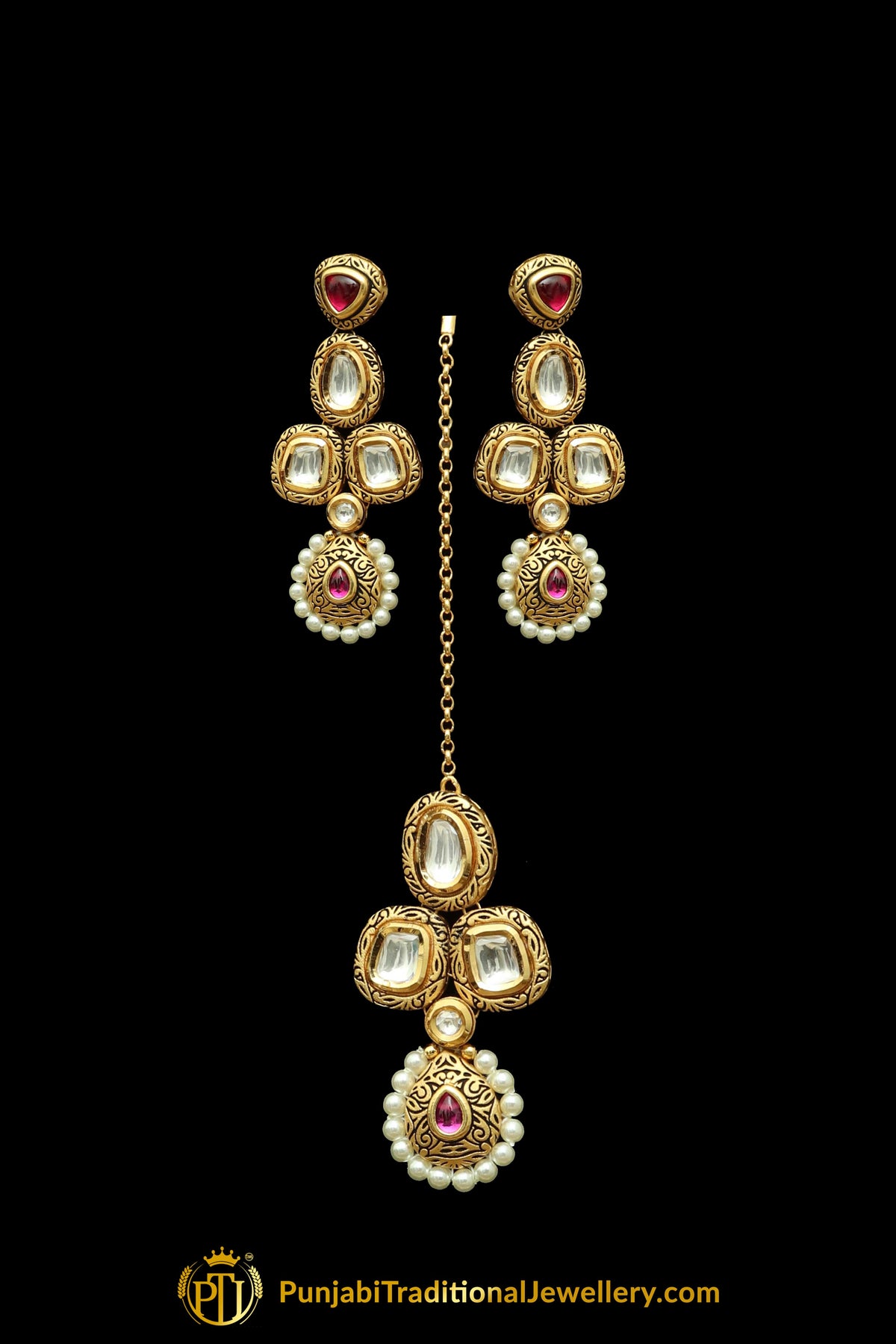 Rani Kundan Antique Matt Gold Necklace Set By Punjabi Taditional Jewellery