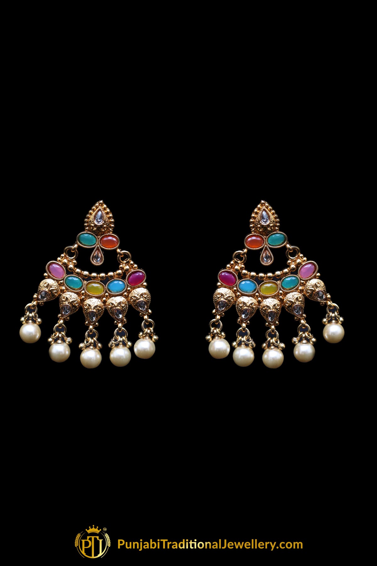 Multi White Pearl Polki Necklace Set By Punjabi Taditional Jewellery