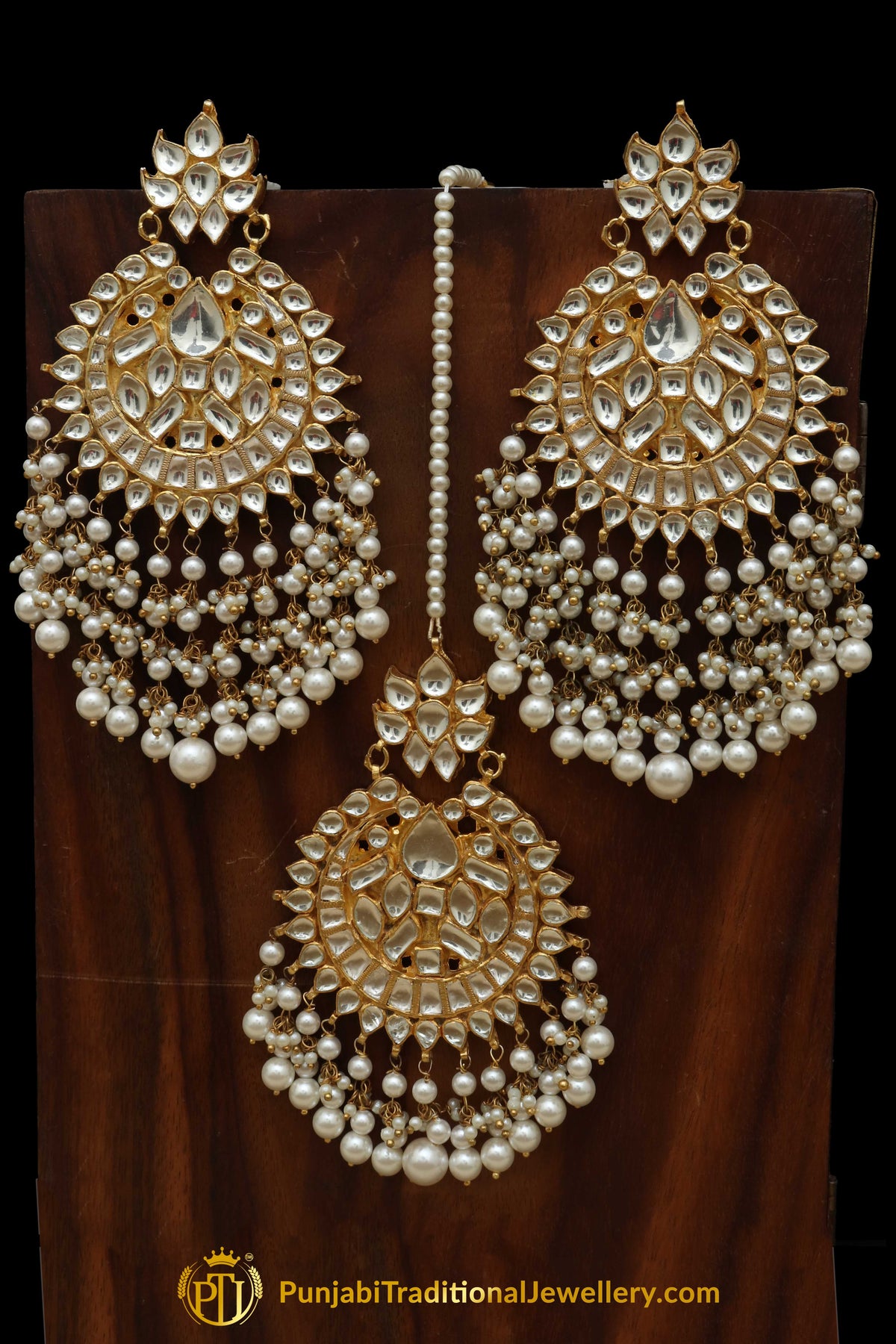 Abir Golden Kundan Pearl Earring Tikka Set | Punjabi traditional Jewellery Exclusive