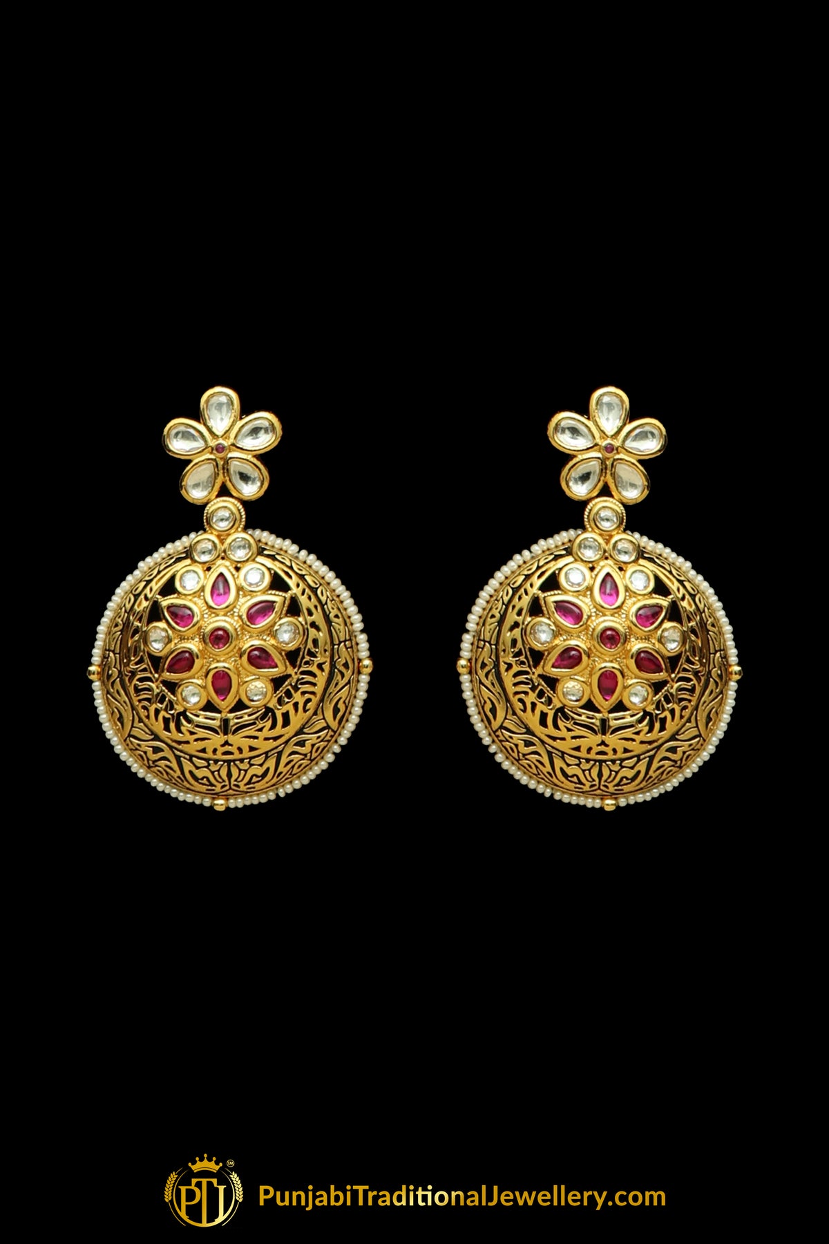 Rani Kundan Antique Matt Gold Necklace Set By Punjabi Taditional Jewellery