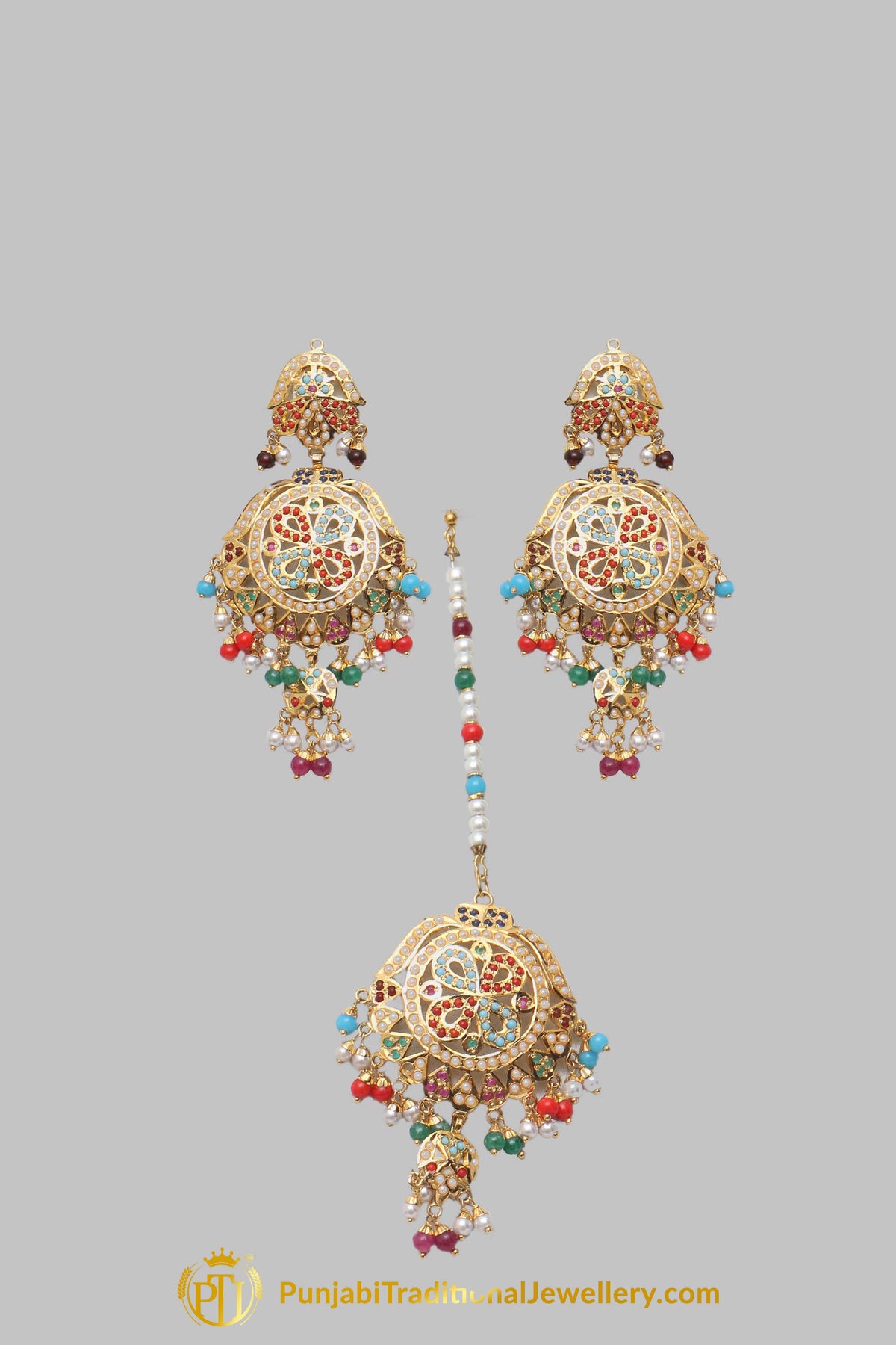 Jadau Multi Pearl Necklace Set By Punjabi Traditional Jewellery