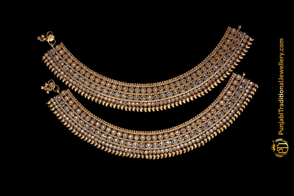 Gold Plated With Polki Payal By Punjabi Traditional Jewellery