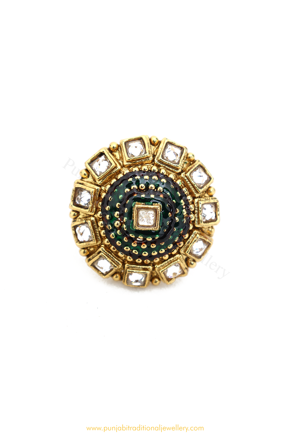 Gold Finished Navratan Kundan Ring By PTJ