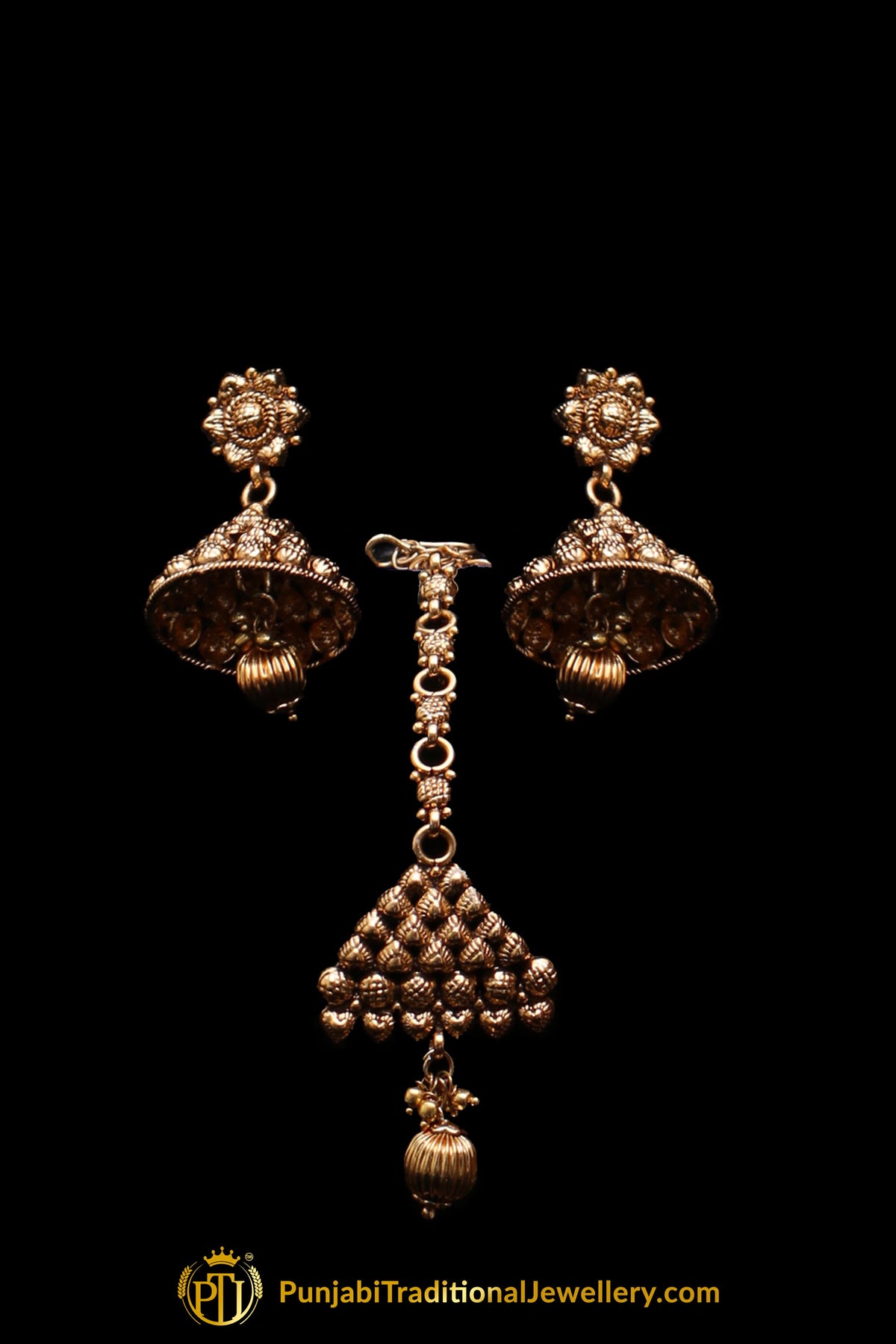 Antique Gold Pearl Choker Necklace Set By Punjabi Traditional Jewellery