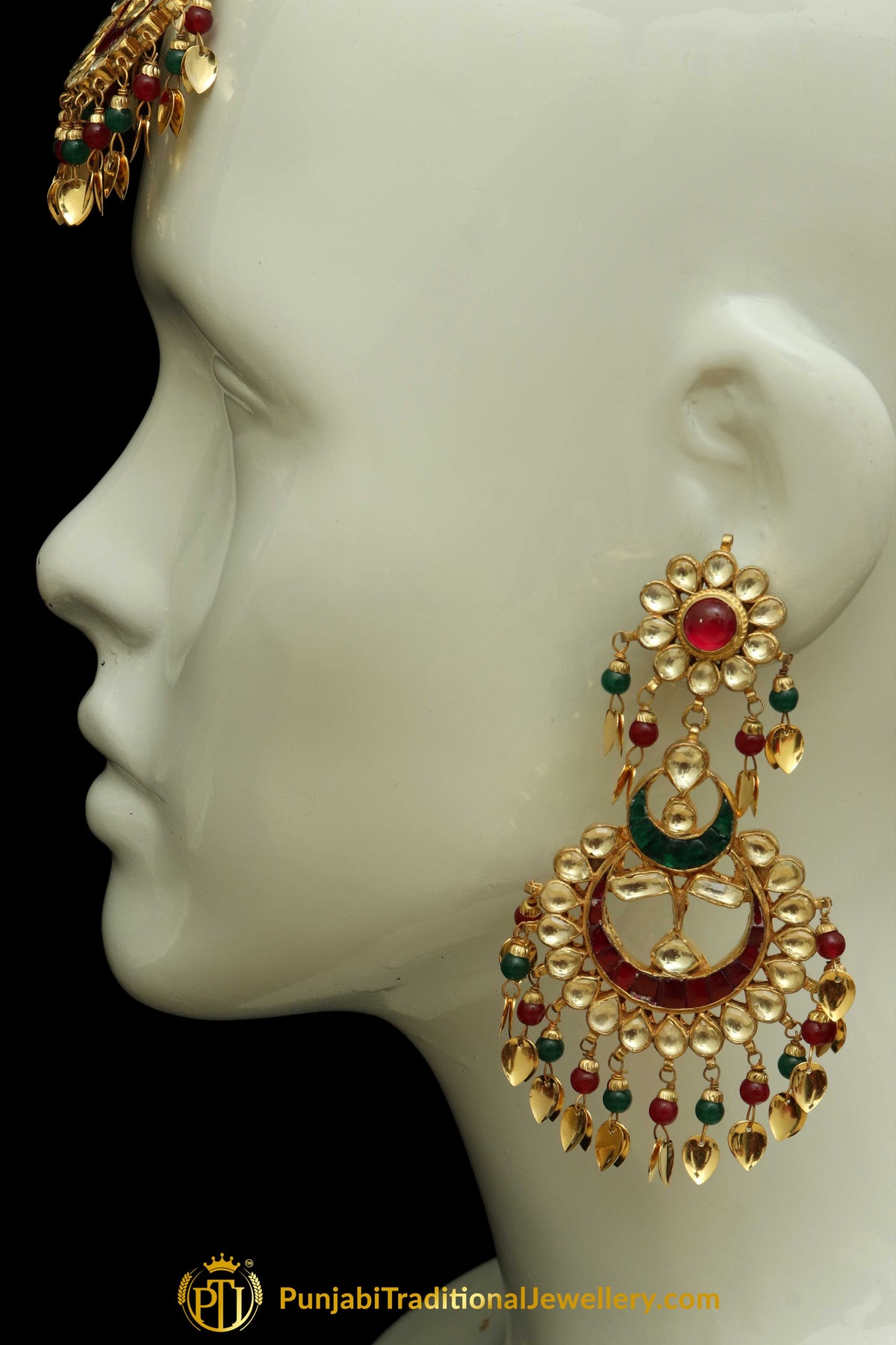 Rubby Panna Pippal Patti Kundan Earring Tikka Set | Punjabi Traditional Jewellery Exclusive