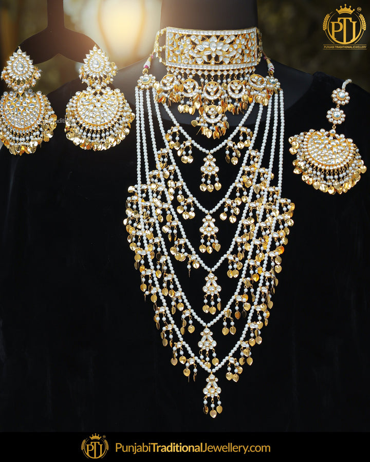 Gold Finished Pippal Patti Kundan long & Choker Necklace Set | Punjabi Traditional Jewellery Exclusive