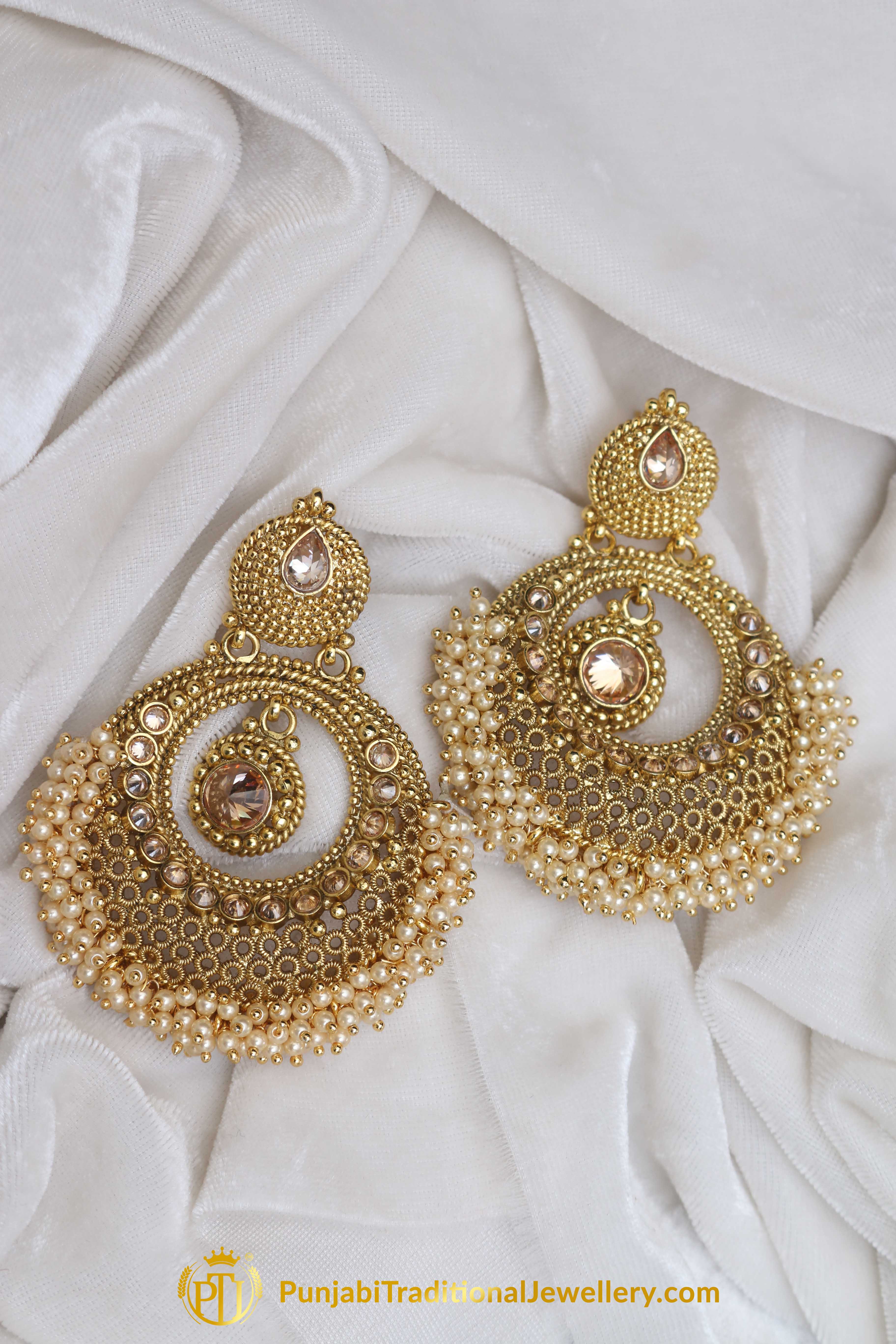 Polki Champagne Stone Earrings By Punjabi Traditional Jewellery
