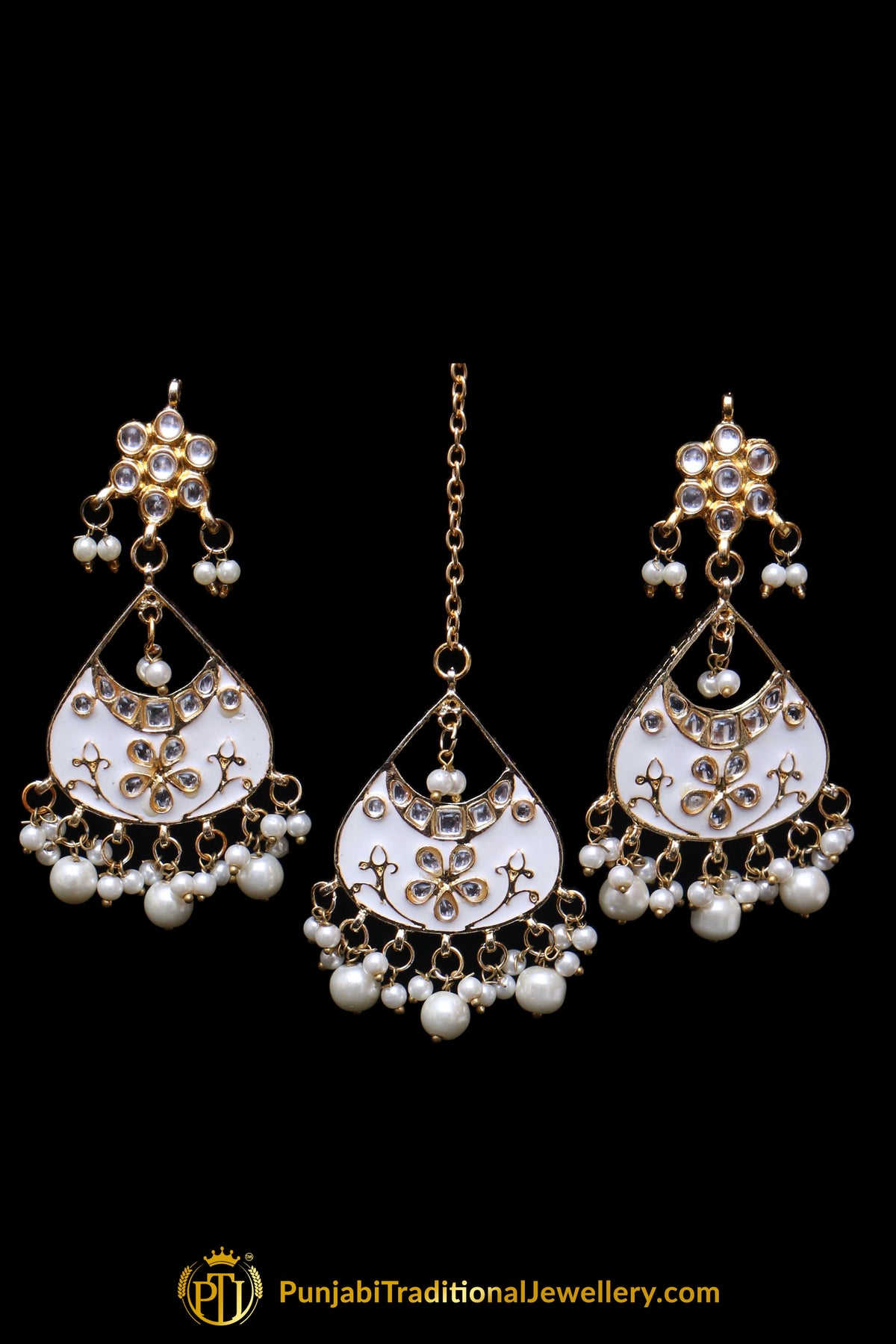 White Choker Pearl Kundan Meena Necklace Set By Punjabi Traditional Jewellery