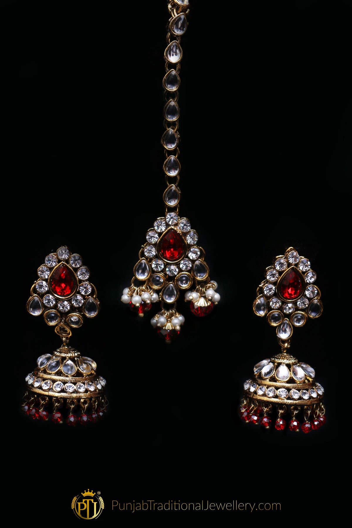 Red White Pearl Kundan Choker Necklace Set By Punjabi Traditional Jewellery