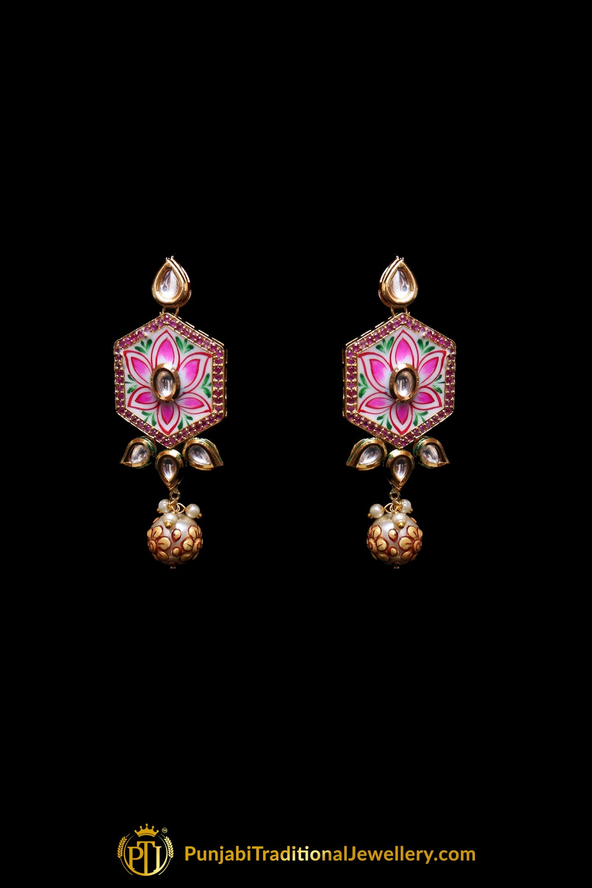 Pink Kundan Mala Meena Necklace Set By Punjabi Taditional Jewellery