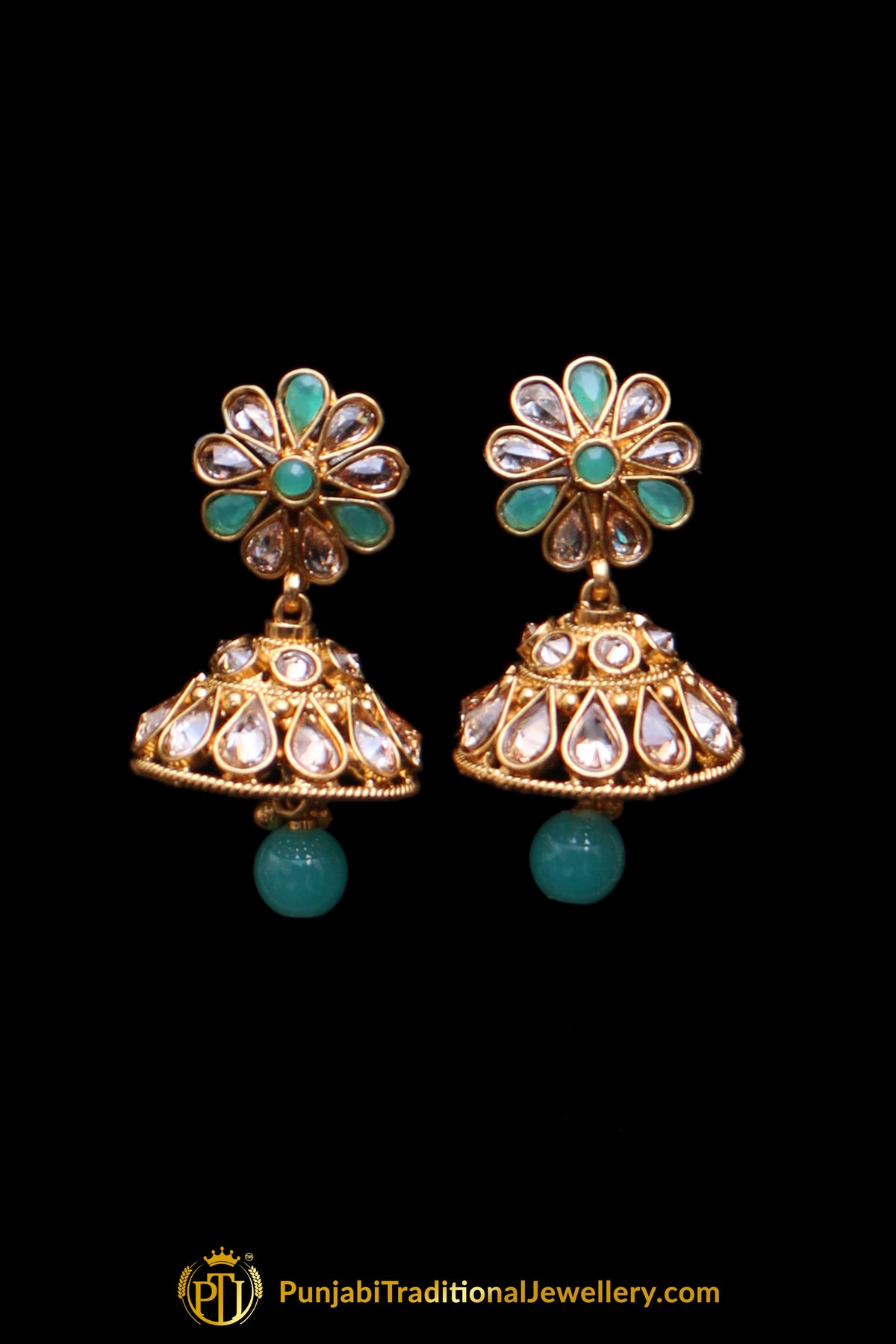 Rama Green Polki Necklace Set By Punjabi Traditional Jewellery