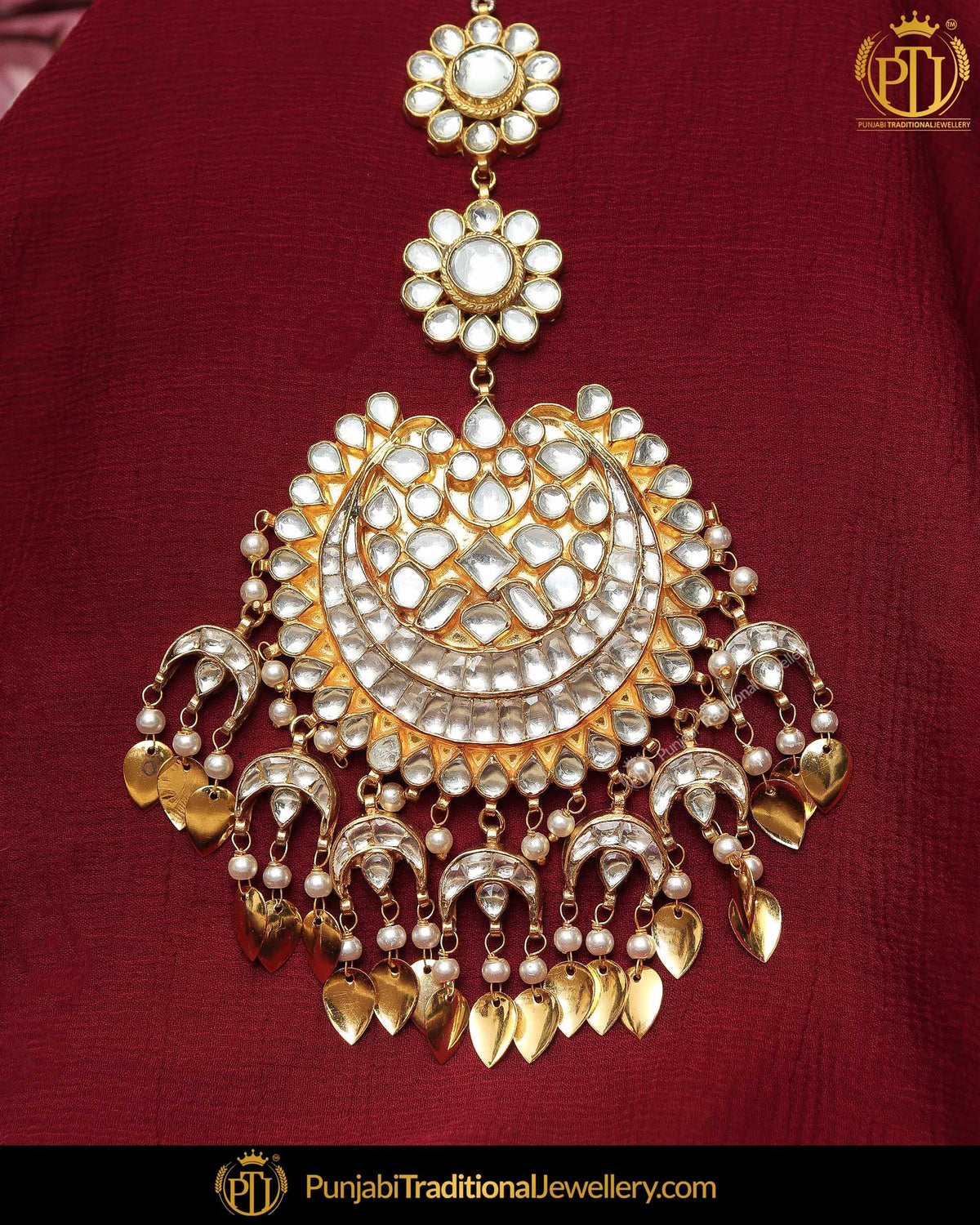 Gold Finished Pippal Patti Kundan Pearl Tikka | Punjabi Traditional Jewellery Exclusive