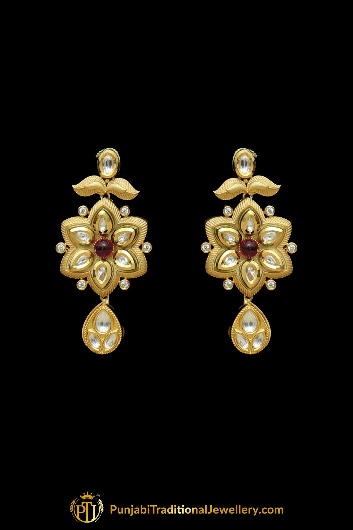 Matt Gold Kundan Necklace Set By Punjabi Taditional Jewellery