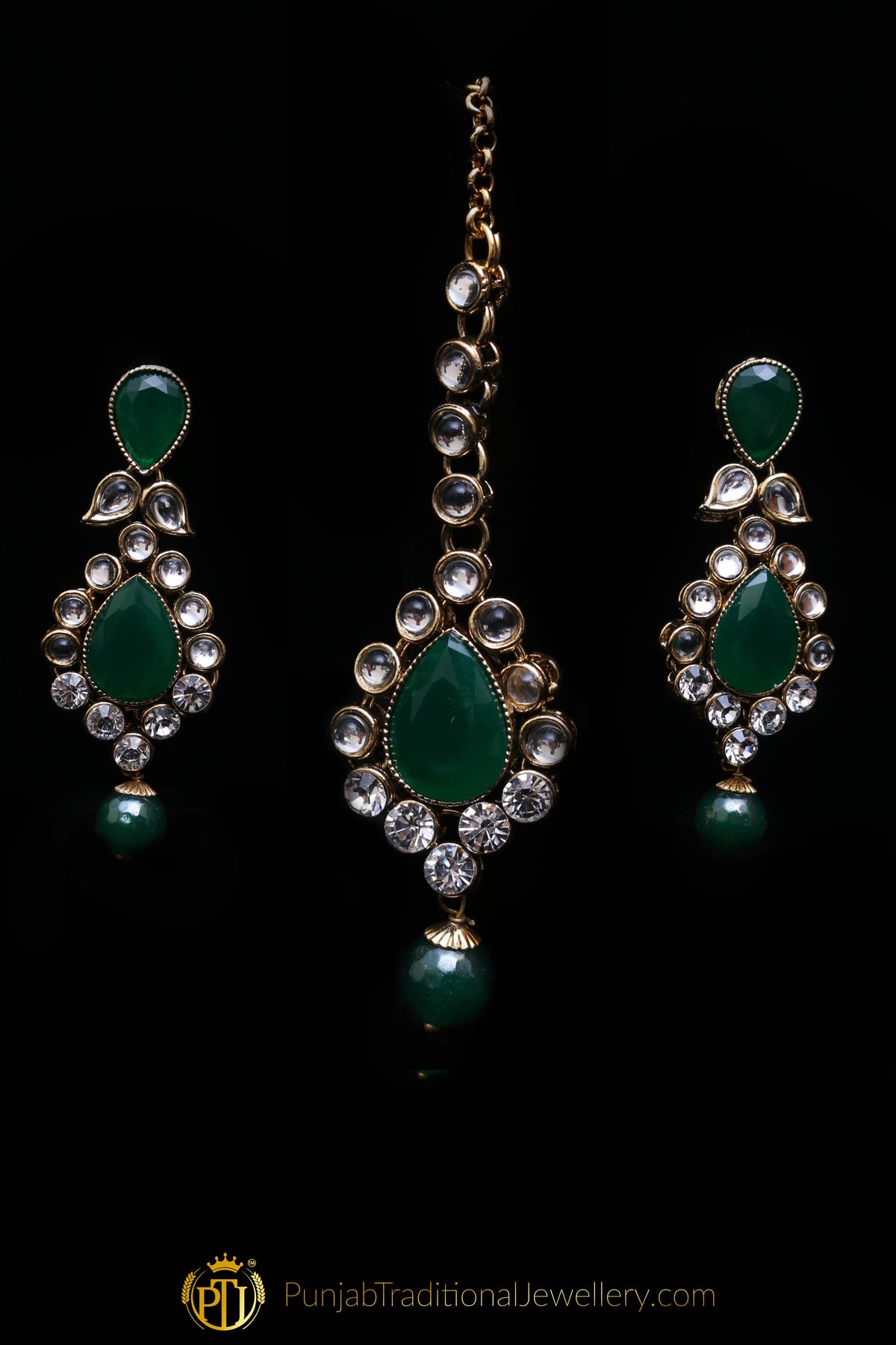 Green Kundan Necklace Set By Punjabi Traditional Jewellery