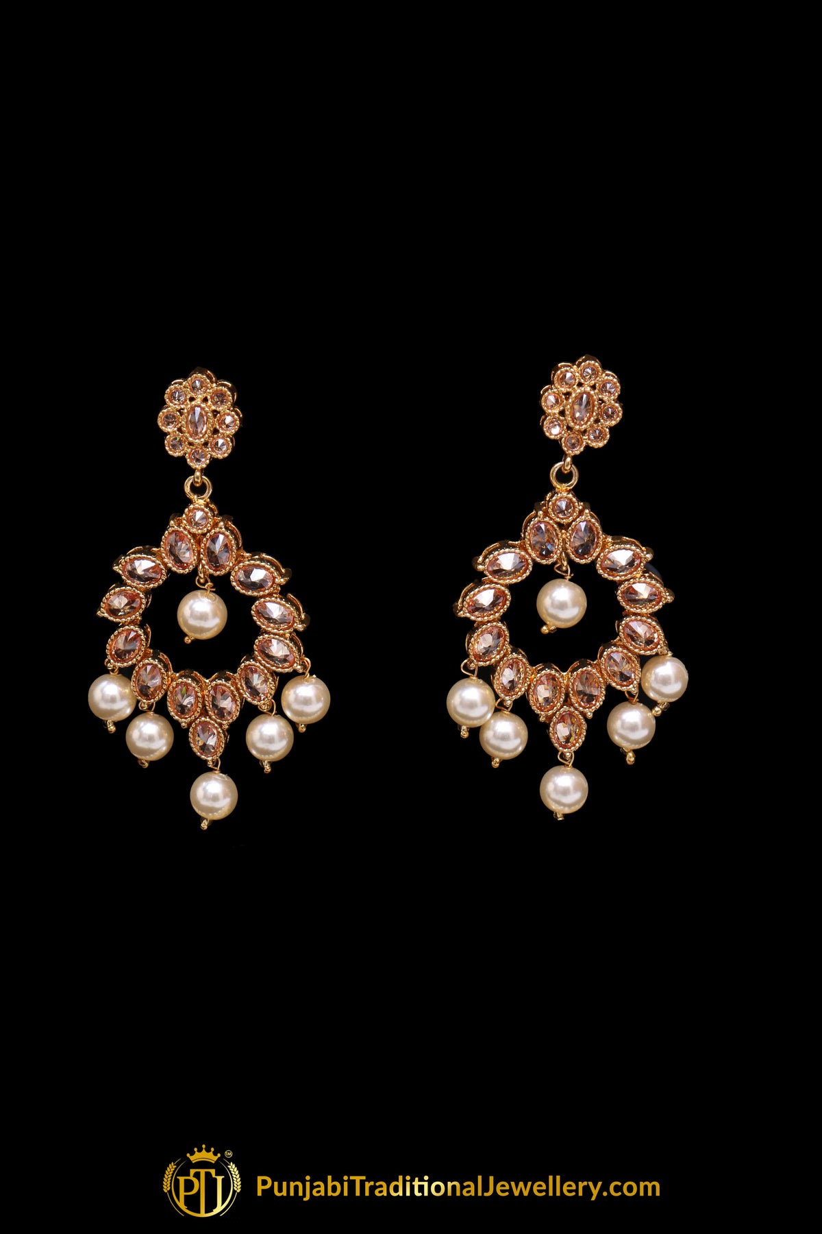 Pearl Champagne Stone Necklace Set By Punjabi Taditional Jewellery