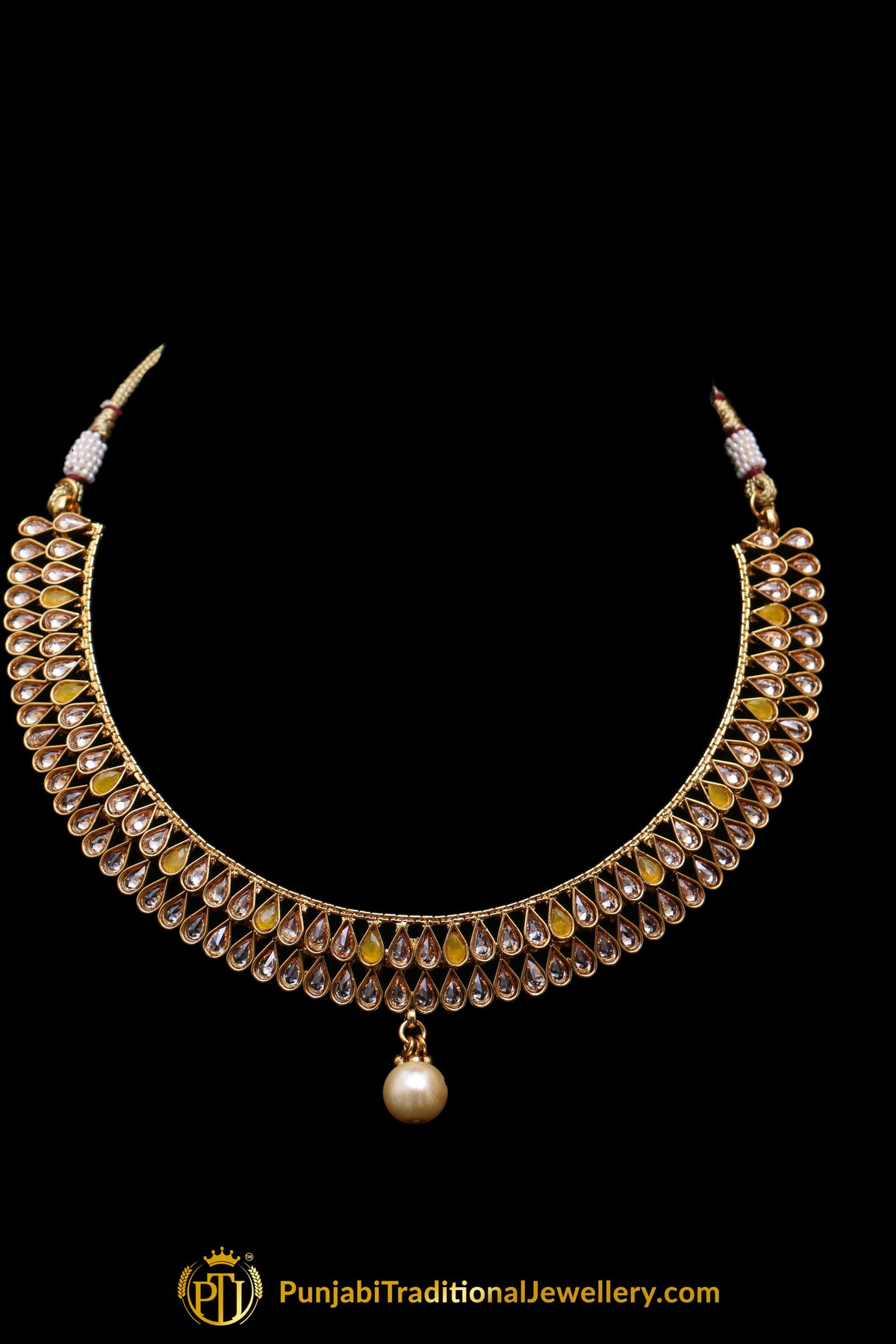 Yellow Polki Necklace Set By Punjabi Traditional Jewellery