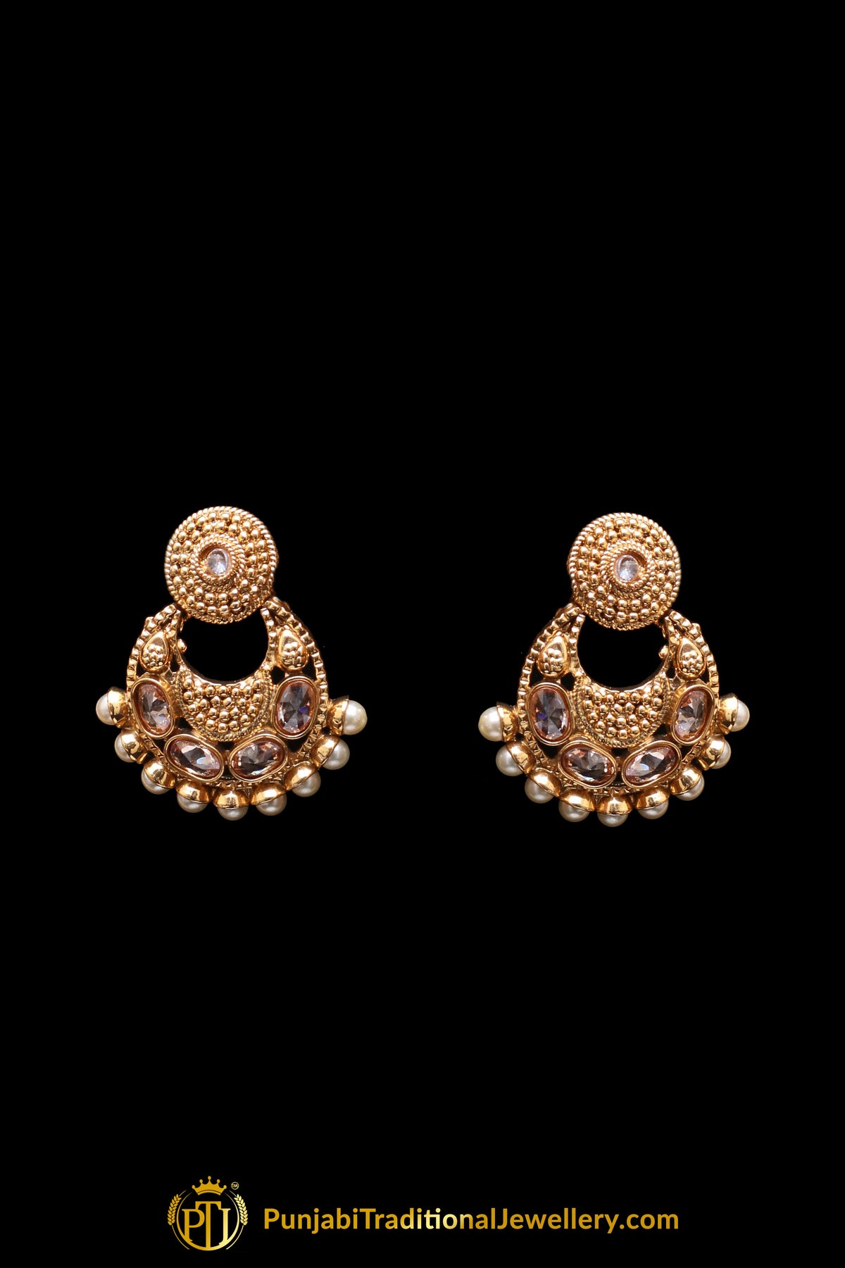 Pearl Polki Antique Gold Necklace Set By Punjabi Taditional Jewellery