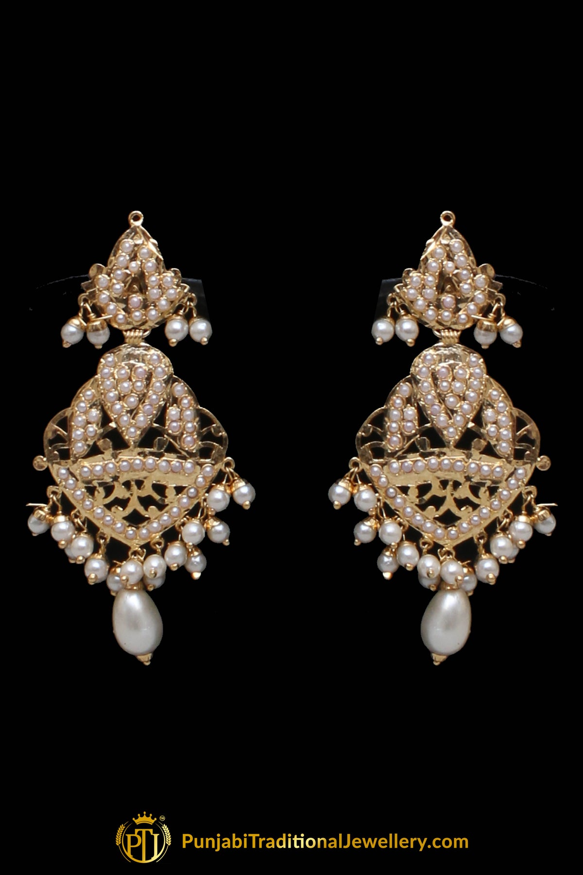 Golden Jadau Necklace Set By Punjabi Traditional Jewellery