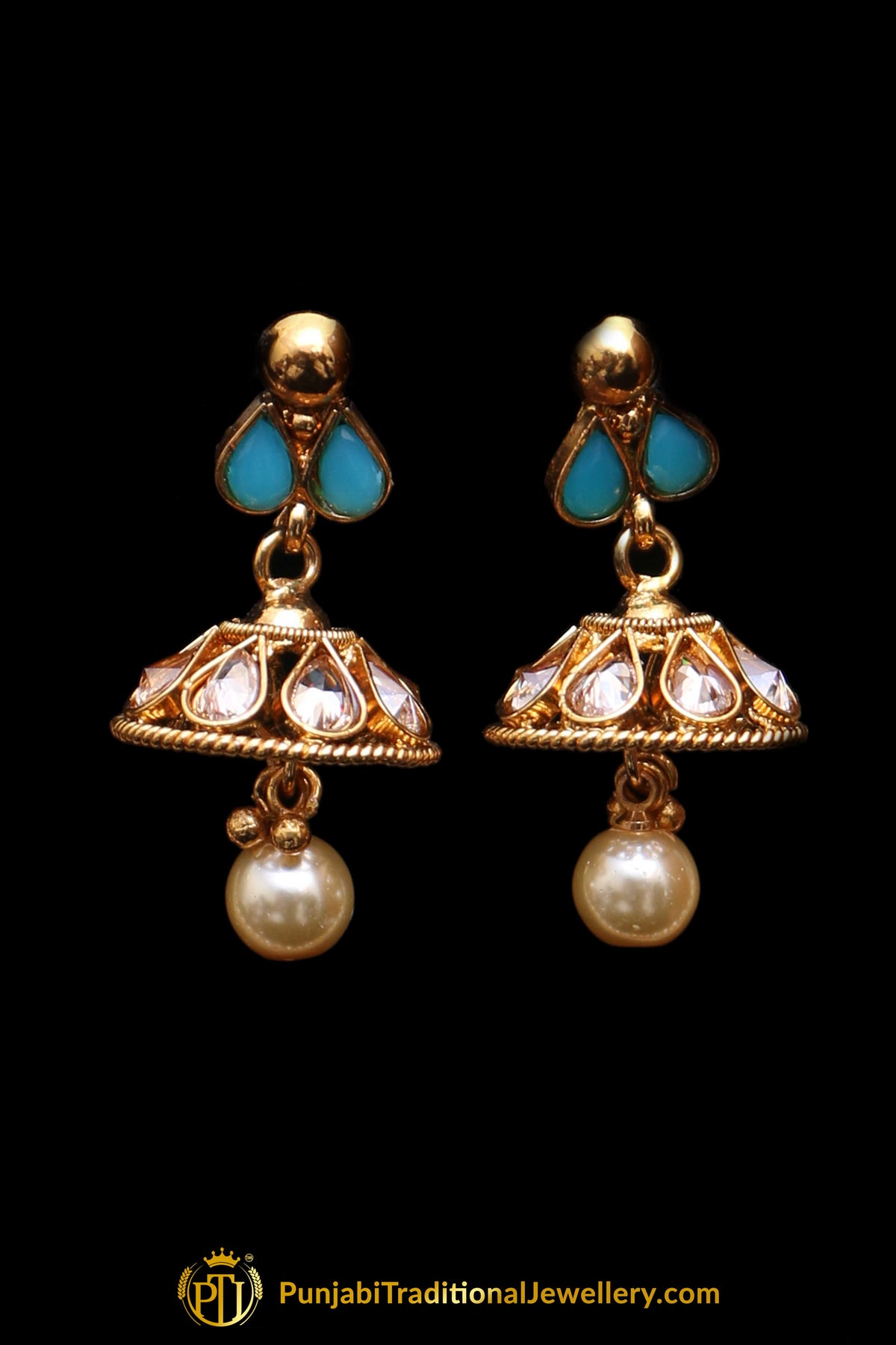 Firozi Polki Pearl Necklace Set By Punjabi Traditional Jewellery