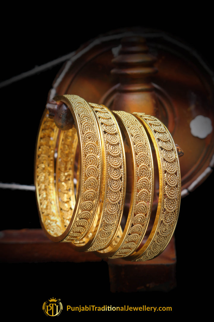 Golden Karra Bangles (Pair) By Punjabi Traditional Jewellery