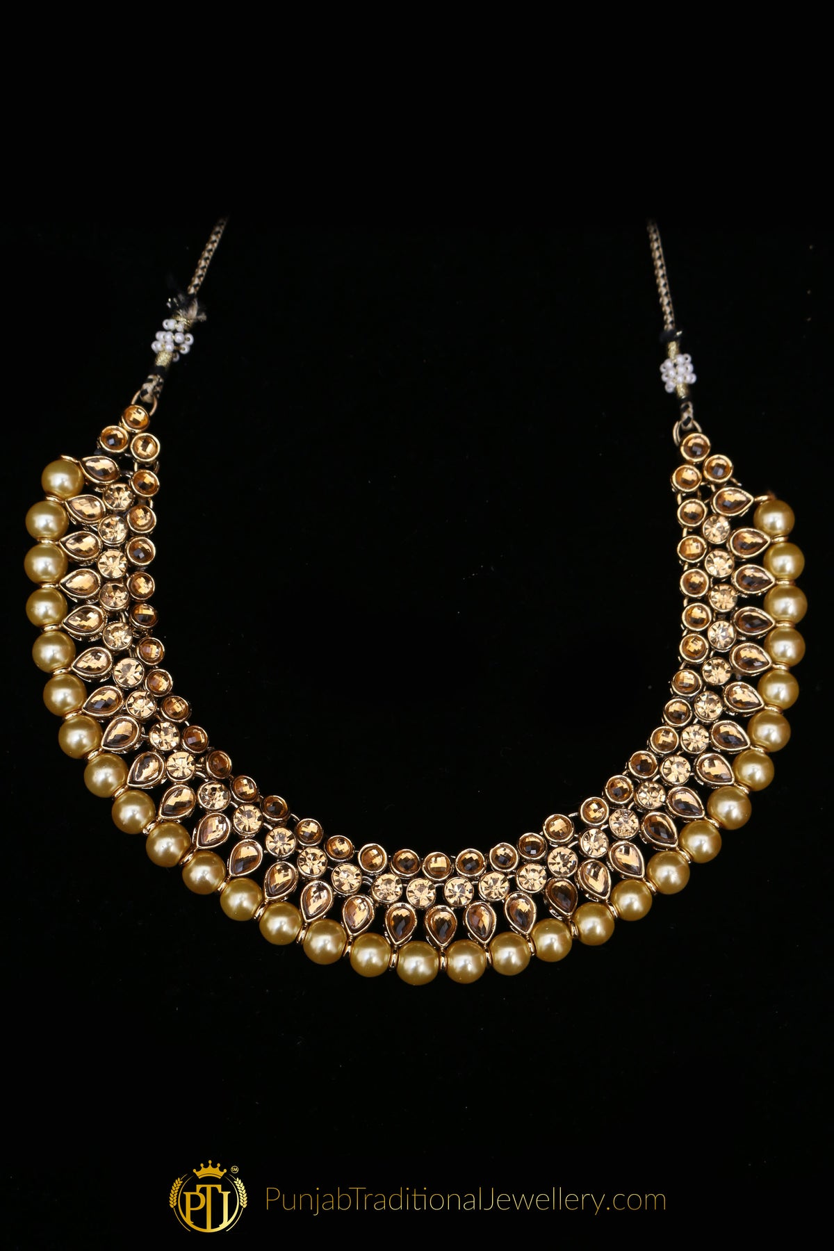 Golden Kundan Necklace Set By Punjabi Traditional Jewellery