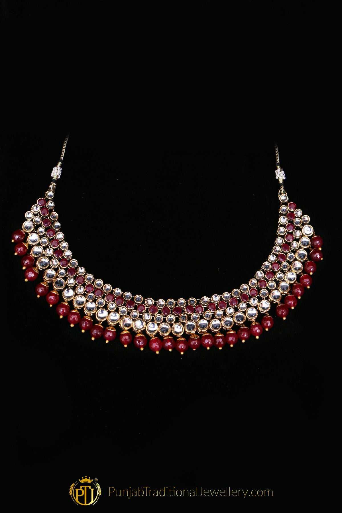 Maroon Kundan Necklace Set By Punjabi Traditional Jewellery