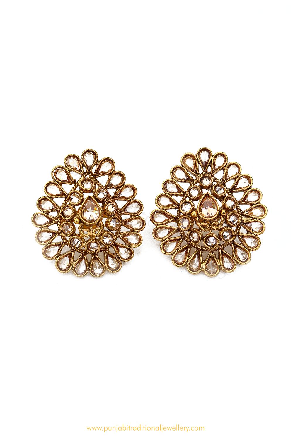 Antique Gold Finished Polki Studs By PTJ