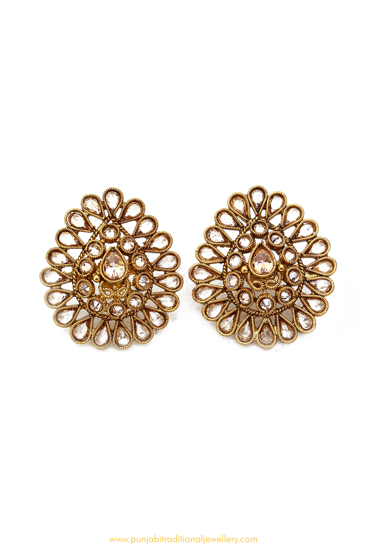 Antique Gold Finished Polki Studs By PTJ
