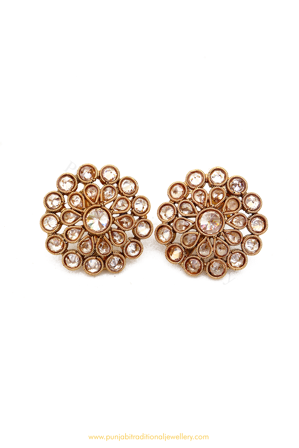 Antique Gold Finished Polki Studs By PTJ