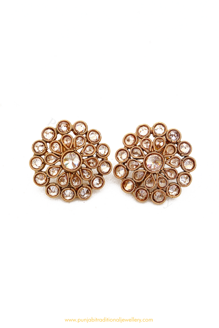 Antique Gold Finished Polki Studs By PTJ